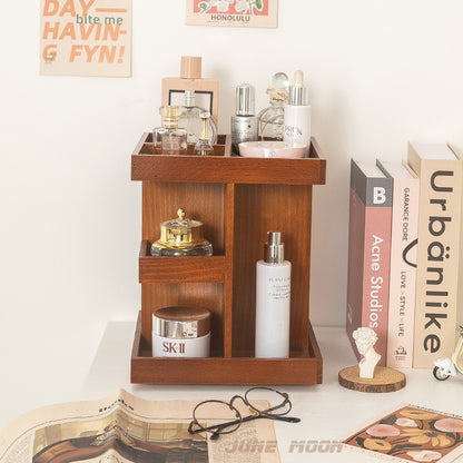 Tiered Desktop Organizer For Lipsticks And Wooden Skincare Products